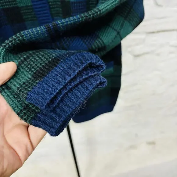 Jos. A Bank Wool Cardigan Sweater Plaid Gold Buttons Old Money Vintage 90s - Picture 5 of 7